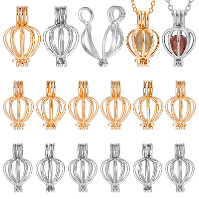 50Pcs 2 Colors Brass & Alloy Bead Cage Pendants FIND-DR0002-24A-1
