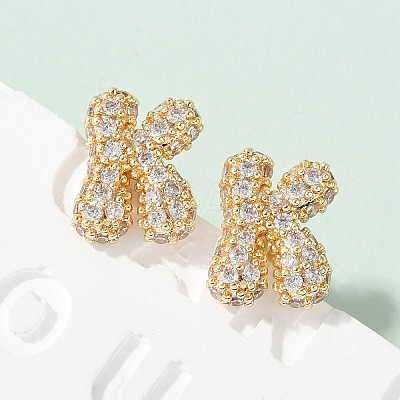 Brass Micro Pave Cubic Zirconia Stud Earrings EJEW-Z091-04G-K-1