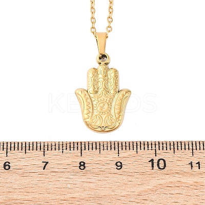 Hamsa Hand 304 Stainless Steel Pendant Necklaces NJEW-H059-01G-1