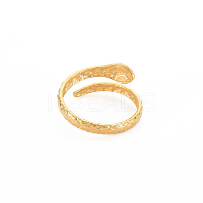Ion Plating(IP) 304 Stainless Steel Snake Wrap Open Cuff Ring for Women RJEW-S405-218G-1
