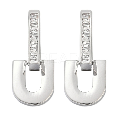 Brass Clear Cubic Zirconia U-Shaped Hoop Earrings EJEW-Q016-20P-1