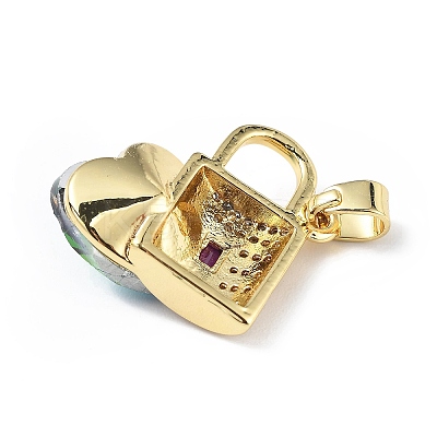 Real 18K Gold Plated Rack Plating Brass Micro Pave Clear Cubic Zirconia Pendants KK-C015-17G-15-1