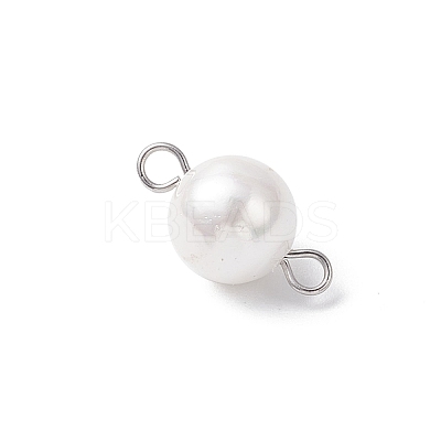 Shell Pearl Round Connector Charms PALLOY-JF04477-02-1