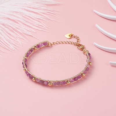 Round Natural Amethyst Beaded Bracelet BJEW-TA00038-02-1