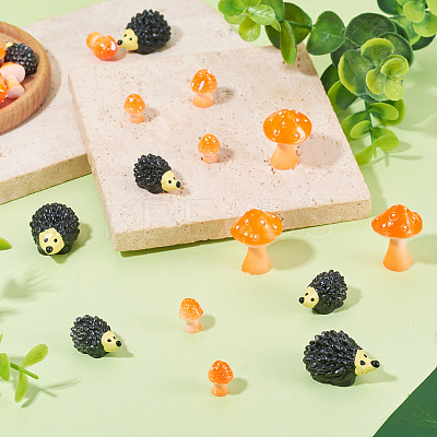 30Pcs 5 Styles Resin Hedgehog & Mushroom Display Decoration DJEW-TA0001-49-1