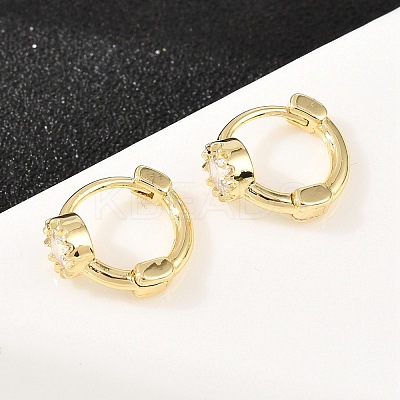 Flower Brass Micro Pave Clear Cubic Zirconia Hoop Earrings EJEW-D348-16G-1