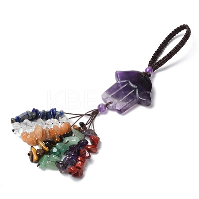 Hamsa Hand/Hand of Miriam Natural Amethyst Pendant Decorations HJEW-R127-02J-1