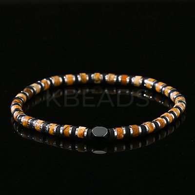 Natural Picture Jasper & Synthetic Non-magnetic Hematite Beads Stretch Bracelets for Men NY6374-1