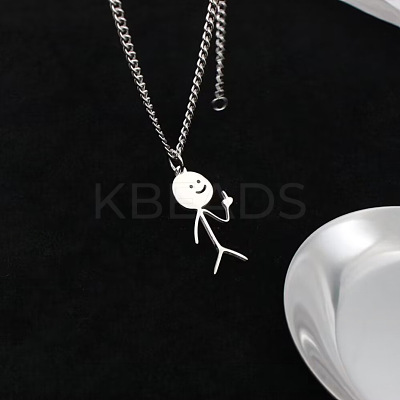 Funny Middle Finger Stickman 201 Stainless Steel Pendant Necklaces with Alloy Chains FS-WGF11D3-01-1