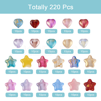 220Pcs 22 Style Transparent Spray Painted Glass Beads GLAA-CW0001-02-1