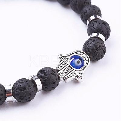 Natural Lava Rock Stretch Bracelets BJEW-JB03146-01-1