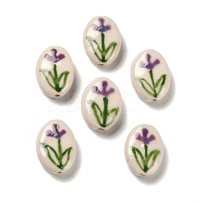 Flower Theme Printed Handmade Porcelain Beads LS-LAMP-D303-06E-04-1