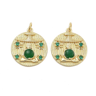 Rack Plating Brass Green Cubic Zirconia Pendants KK-Q006-34G-1
