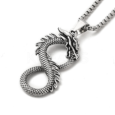 Alloy Dragon Infinity Pandant Necklace with Box Chains NJEW-K245-008-1