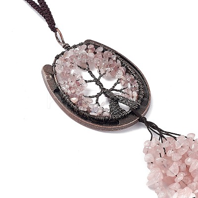 Natural Rose Quartz Chip Tree of Life Pendants Decoration G-F733-06B-1