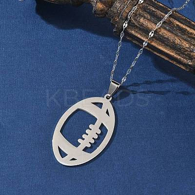 201 Stainless Steel Hollow Rugby Pendant Necklaces NJEW-D318-01P-1