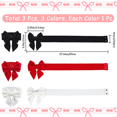 3Pcs 3 Colors Cloth Bowknot Elastic Chain Belts AJEW-CP0008-09-1