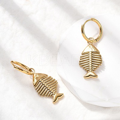 304 Stainless Steel Fish Hoop Earrings EJEW-K268-42G-1