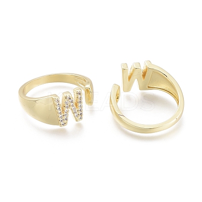 Brass Micro Pave Clear Cubic Zirconia Cuff Rings X-RJEW-F103-13W-G-1