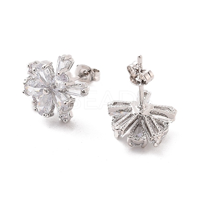Rack Plating Flower Brass Micro Pave Clear Cubic Zirconia Stud Earrings EJEW-M029-01A-P-1