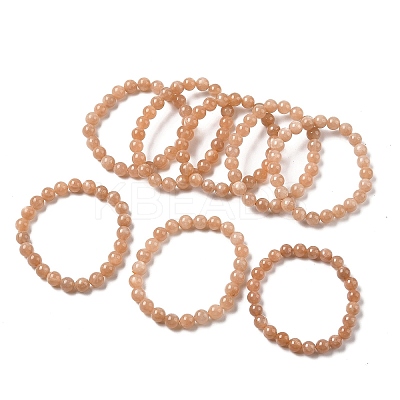 Natural Sunstone Beaded Stretch Bracelets for Men Women BJEW-I322-01-1