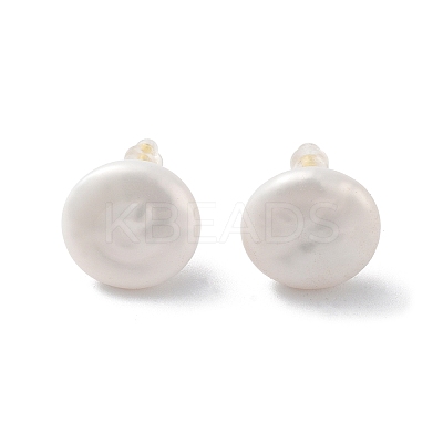 Flat Round Natural Pearl Stud Earrings for Women EJEW-E303-23G-1