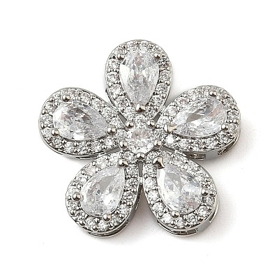 Brass Pave Cubic Zirconia 5-Petal Flower Multi-Strand Links KK-I276-30P-02-1