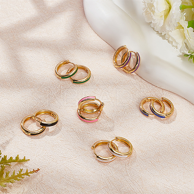 6 Pairs 6 Colors Real 18K Gold Plated Brass Huggie Hoop Earrings EJEW-AN0004-67-1