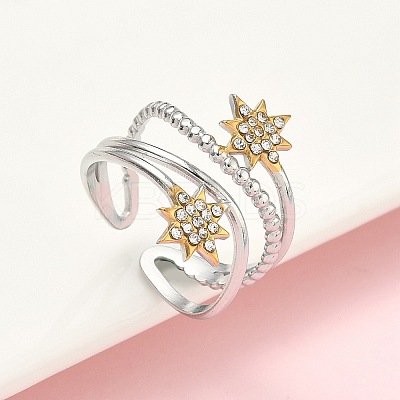 Sun 304 Stainless Steel Rhinestone Cuff Rings LS-RJEW-D338-04GP-1