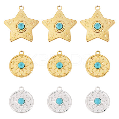 9Pcs 3 Styles Synthetic Turquoise Pendants STAS-TA0006-41-1