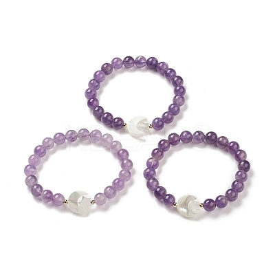Natural Amethyst & Synthetic Hematite Stretch Bracelet BJEW-M236-01B-1
