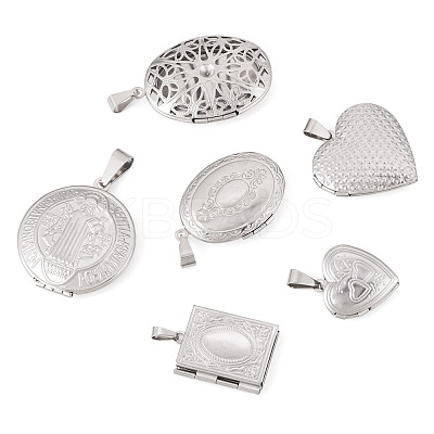 6Pcs 6 Styles 316 Stainless Steel Locket Pendants STAS-TA0003-24-1