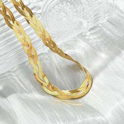304 Stainless Steel Interlocking Triple Herringbone Chain Necklace for Men Women NJEW-H167-01G-1
