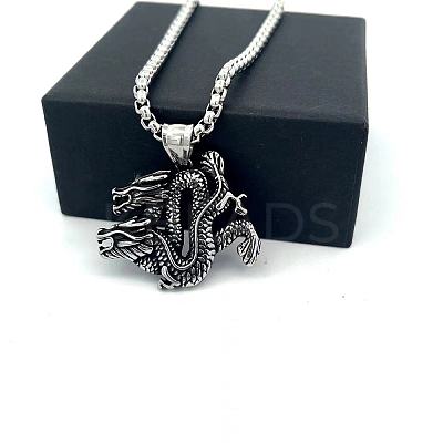 Vintage European Style 304 Stainless Steel Double Dragon Pendant Necklaces for Men GQ0612-1
