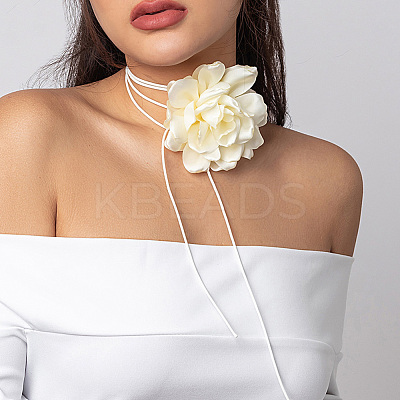 1Pc Retro Cloth Rose Flower Waxed Cord Wrap Choker Necklaces for Women NJEW-CP0001-05C-1