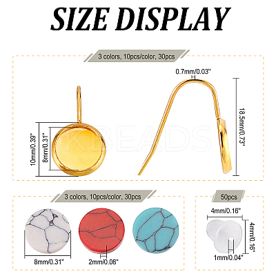 30Pcs 3 Color 304 Stainless Steel Earring Hooks with Flat Round Settings FIND-DC0001-12-1
