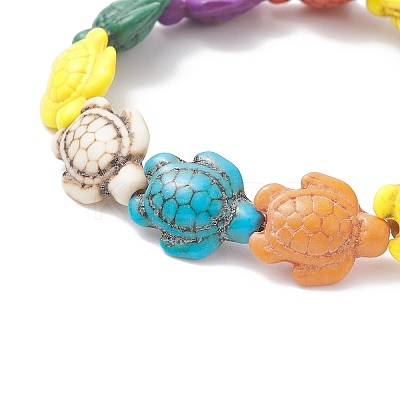 Dyed Synthetic Turquoise Sea Turtle Beaded Stretch Bracelet for Women BJEW-JB09396-1