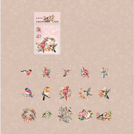 30Pcs Flower Bird PET Waterproof Self Adhesive Stickers PW-WG49419-01-1