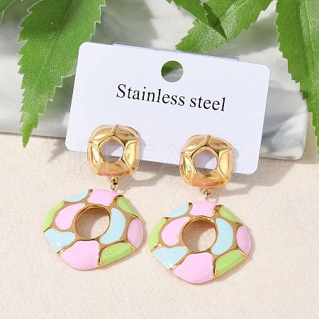 304 Stainless Steel Enamel Dangle Stud Earrings for Women EJEW-F353-01G-01-1