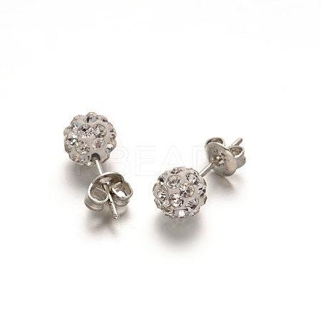 Polymer Clay Rhinestone Ball Stud Earrings EJEW-F0083-03M-1
