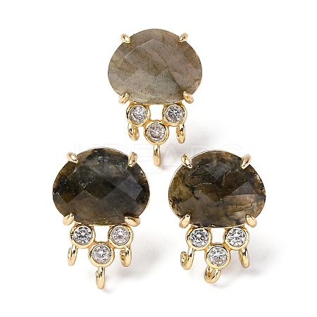 Brass Micro Pave Cubic Zirconia Stud Earring Findings with Natural Labradorite KK-Z096-05G-05-1