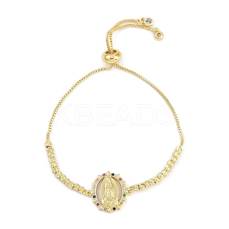 Virgin Mary Theme Brass Micro Pave Cubic Zirconia Slider Bracelets for Women BJEW-U013-02G-03-1