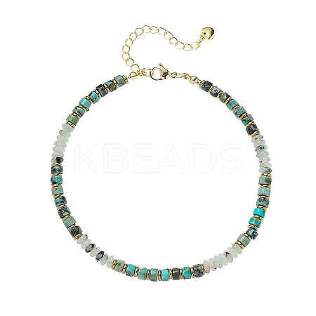 Bohemian Style Synthetic Malachite & Natural Howlite & Brass Column & Rondelle Bead Anklets FS-WG8FF45-04-1