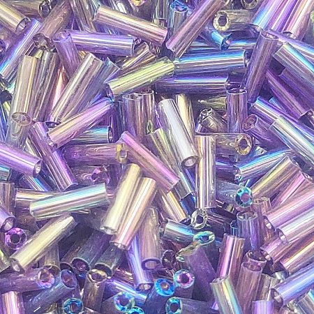 Transparent Colours Rainbow Glass Bugle Beads GLAA-WH0055-32R-1