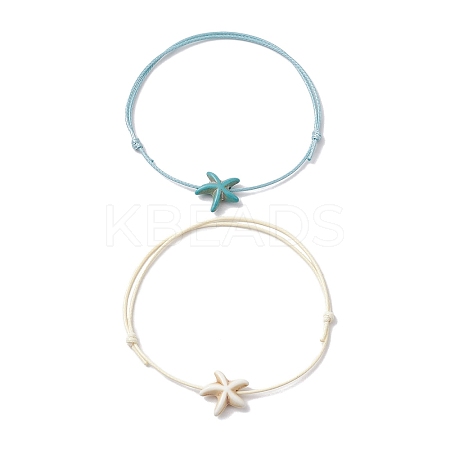 2Pcs 2 Styles Waxed Polyester Braided Bead Bracelets BJEW-JB11106-1