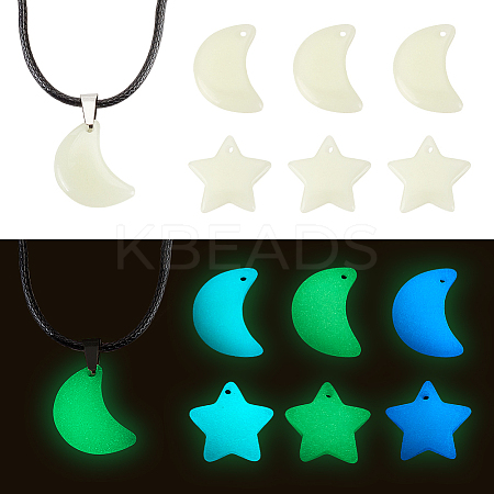 12Pcs 6 Styles Synthetic Luminous Stone Pendants G-GA0001-64A-1
