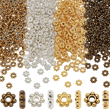 600pcs 4 Colors Tibetan Style Alloy Beads Daisy Spacer Beads TIBEB-SP0001-18-1