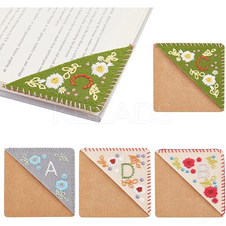 4Pcs 4 Style Felt & Kraft Paper Embroidery Corner Bookmarks FIND-OC0002-34-1