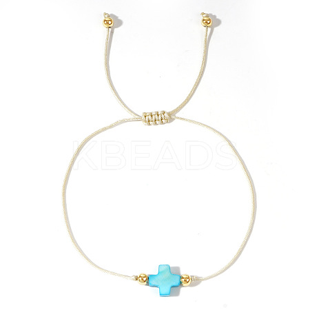 Adjustable Rainbow Dyed Shell Cross Braided Bead Bracelets for Women DZ6787-2-1