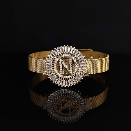 Brass Micro Pave Clear Cubic Zirconia Bangles for Women FS-WGA7409-35-1